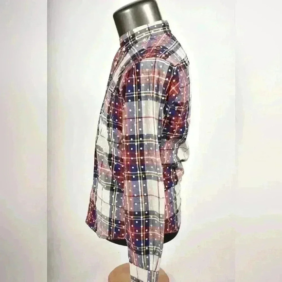 SOPHNET White Blue Red Polka Dot Tartan Cotton Button Down Shirt Med 38 Japan - Picture 2 of 9